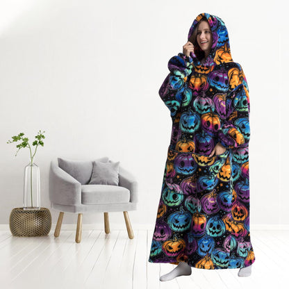 Capecage Blanket Hoodie, Long Hooded Blanket Sweatshirt as Birthday Gifts for Women Men, Long Wearable Blanket for Men Women,Pumpkin Hoodie Blankets for Women Men