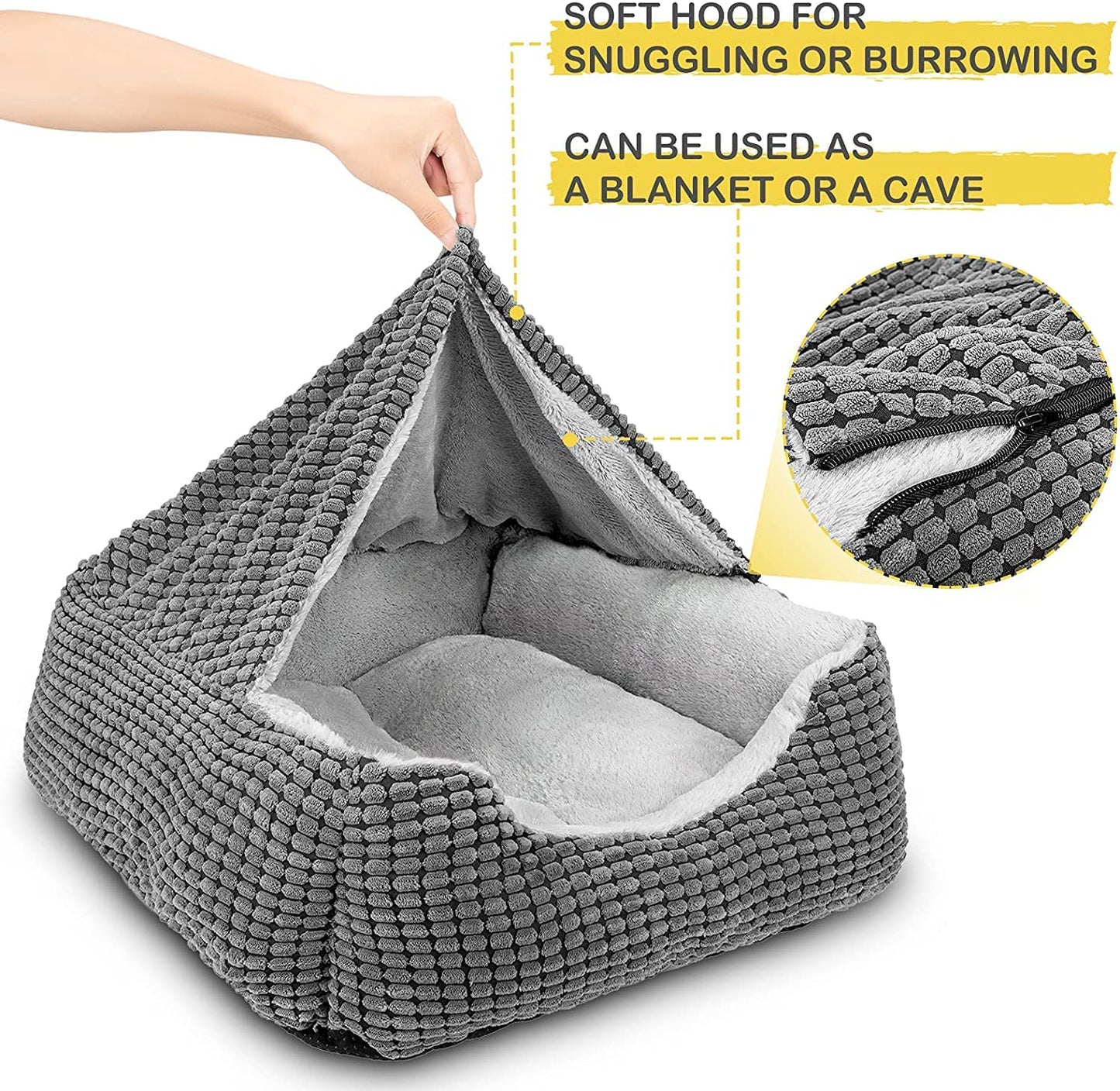 JOEJOY Rectangle Dog Bed Warm Hooded Puppy Bed for Large Medium Small Dogs, Luxury Super Soft Pet Cave Bed Medium Washable, Fits Up To 20/30/40/60lbs Pets