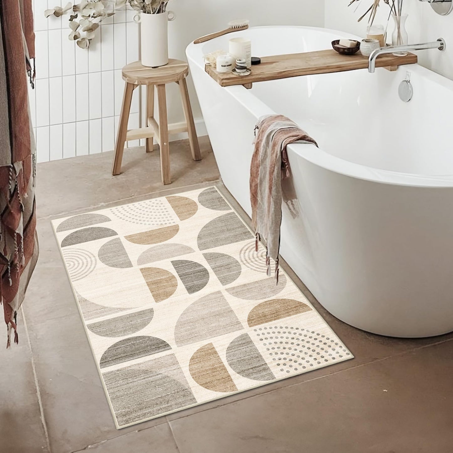 MUJOO Boho Small Rug Washable,2x3 Area Rugs for Entryway Bathroom Entry Entrance Kitchen,Front Door Mat Soft Throw Carpet Non Slip Indoor Modern Abstract Bohemian Neutral Beige