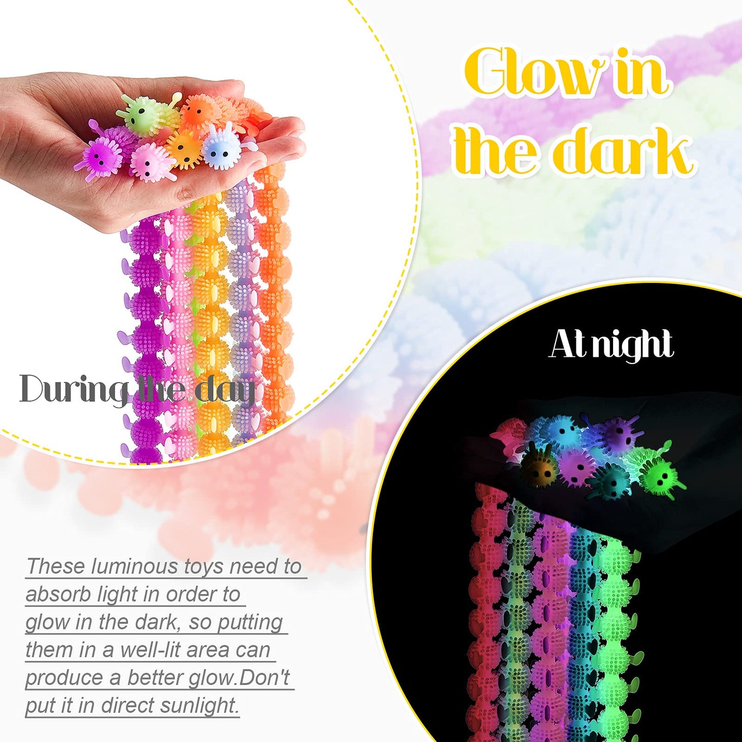 Sumind 6 Pieces Caterpillar Stretchy Fidget Toy Operation Christmas Bulk Items Luminous Sensory Fidget Toy Stretchy String for Anxiety Relief for Autism ADHD Calming Relaxing,6 Colors