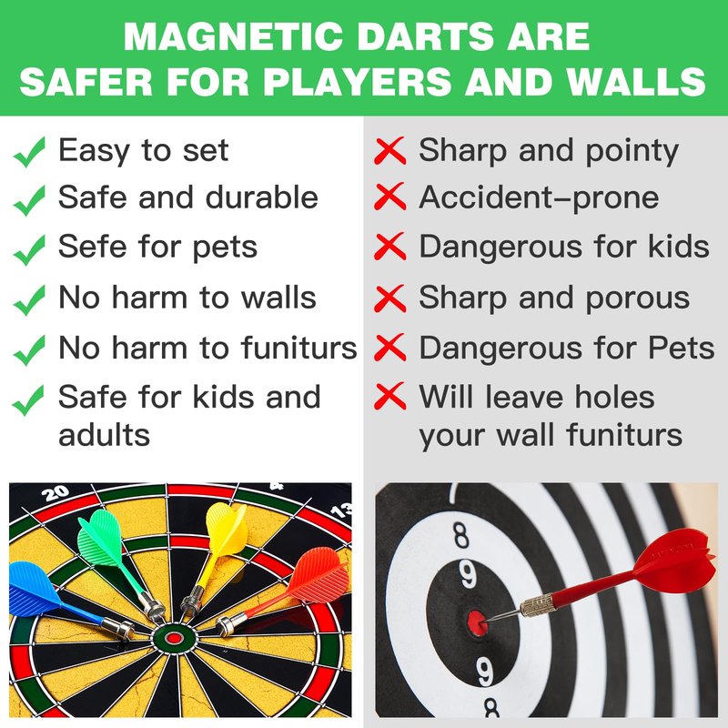 moopok Large Size 16in 2in1 Magnetic Dart Board for Kids and Adult,with 12 Magnetic Darts+12Sticky Balls,Safe Dart Game Set for 3-12 Year Old Kids and Adults,Fun Family Game Friends Gifts