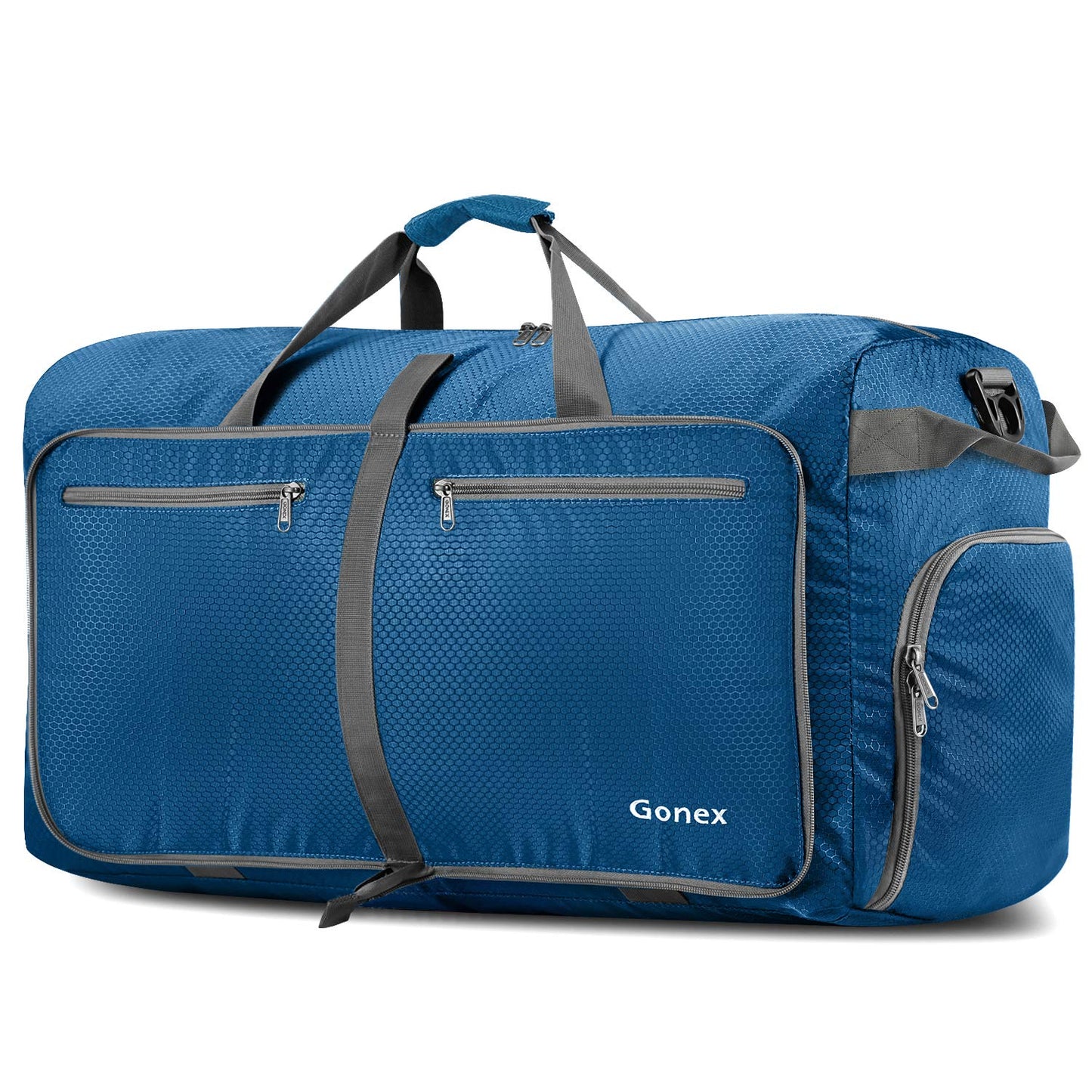 Gonex 40L Large Foldable Travel Duffle Bag with Shoes Compartment, Packable Lightweight Water Repellent Duffel Bag for Camping Gym Weekender Bag Deep Blue