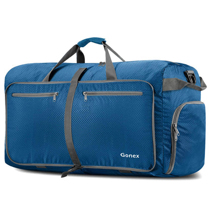 Gonex 40L Large Foldable Travel Duffle Bag with Shoes Compartment, Packable Lightweight Water Repellent Duffel Bag for Camping Gym Weekender Bag Deep Blue
