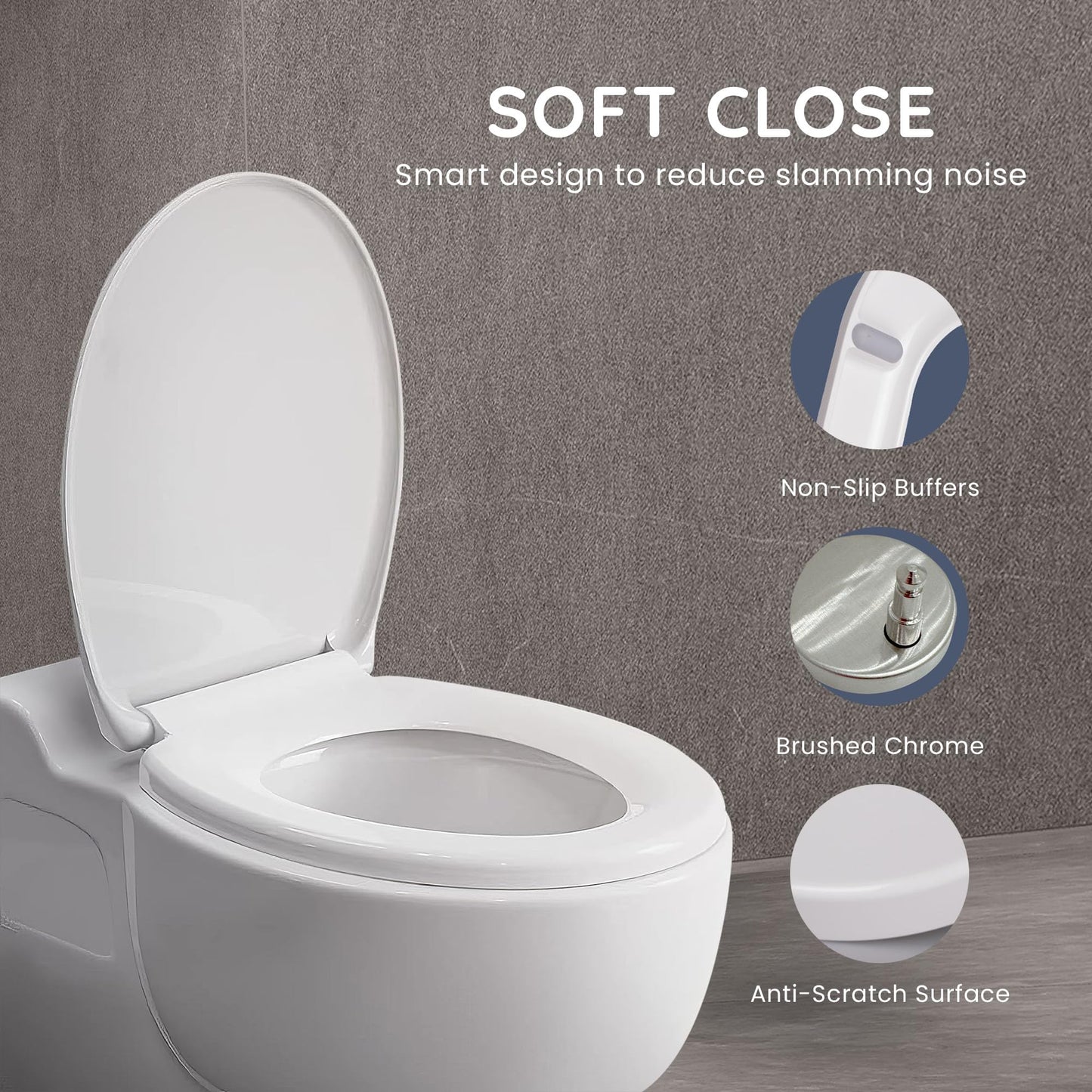 CUQOO Oval Toilet Seat Soft Close with Quick Release Hinges - Adjustable White Seat for Modern Bathrooms, Durable Anti-Slip Easy-to-Clean and Universal Fit Design for Standard O-Shape Toilets