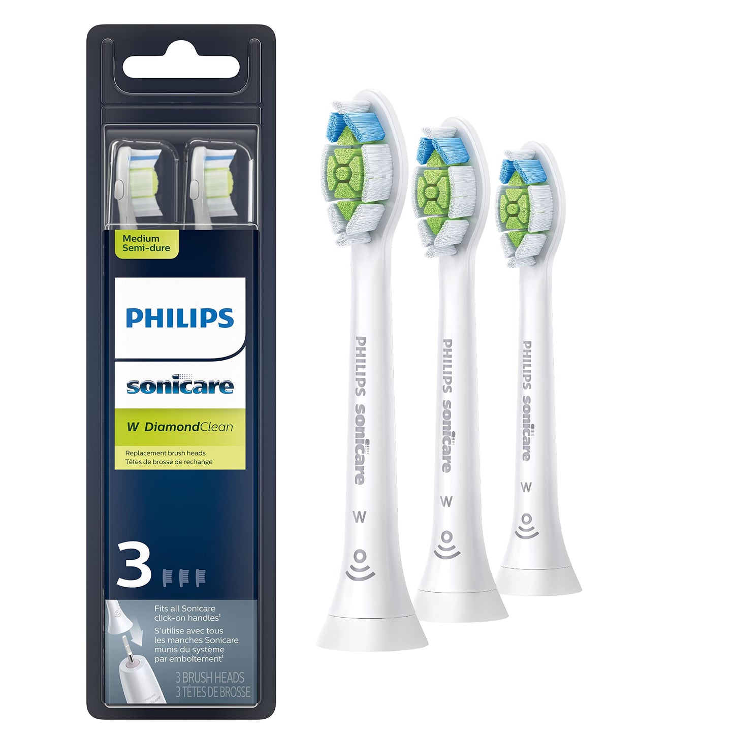 Philips Sonicare W DiamondClean - Genuine Replacement Electric Toothbrush Heads, White, 4 Pack One Year Supply, HX6064/65