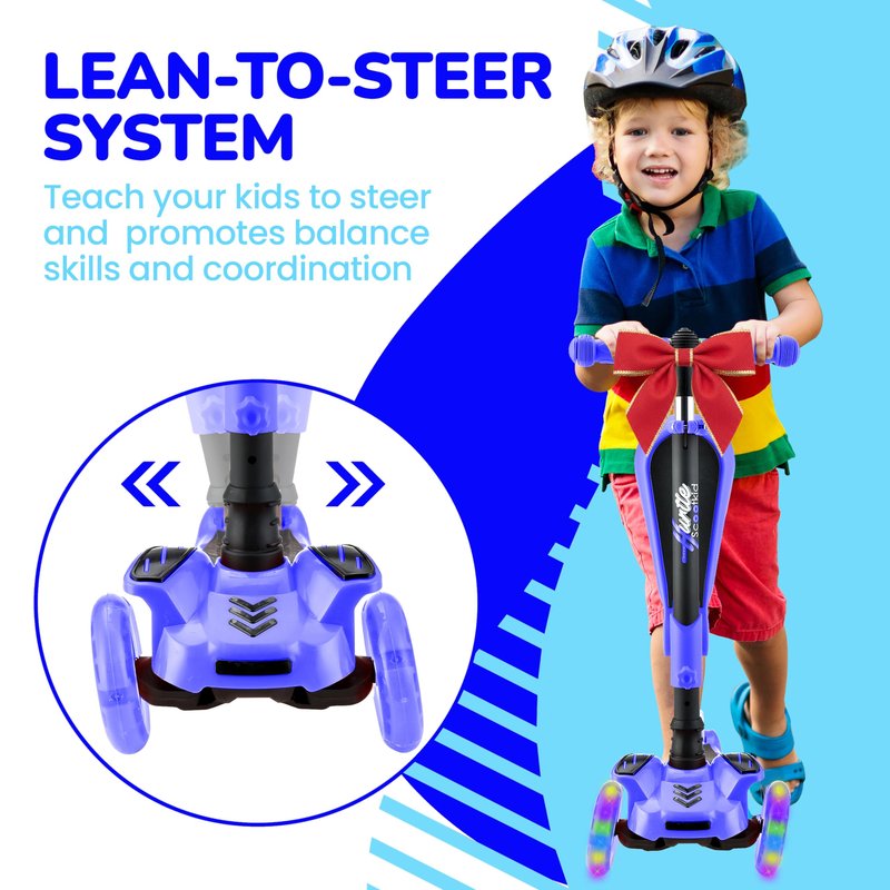 Hurtle 3 Wheeled Scooter for Kids - 2-in-1 Sit/Stand Child Toddlers Toy Kick Scooters w/ Flip-out Seat, Adjustable Height, Wide Deck, Flashing Wheel Lights, Great for Outdoor Fun -(Blue)