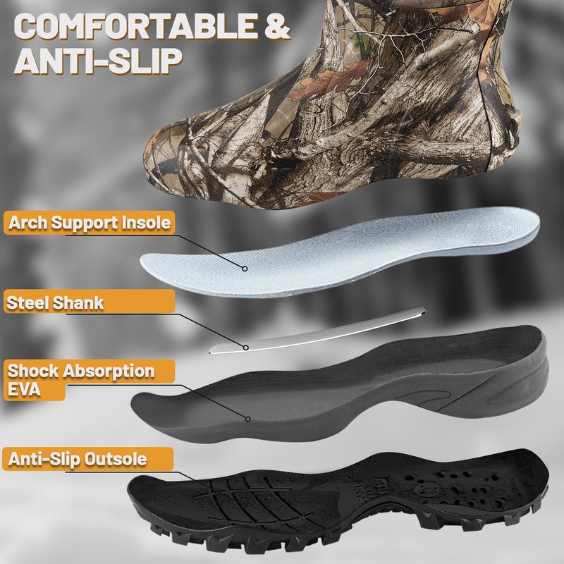 Hunthor Rubber Hunting Boots for Men with 800g Insulation, Waterproof Insulated 6mm Neoprene Shoes for Outdoor Hunting (Next Camo, Size 6-14)