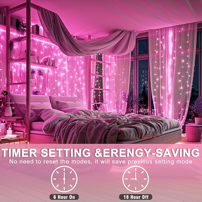 120 LED Pink Christmas Lights, 40ft Pink String Lights with 8 Modes Clear Wire Waterproof, Plug in Fairy String Light for Bedroom Valentines Day Christmas Decorations