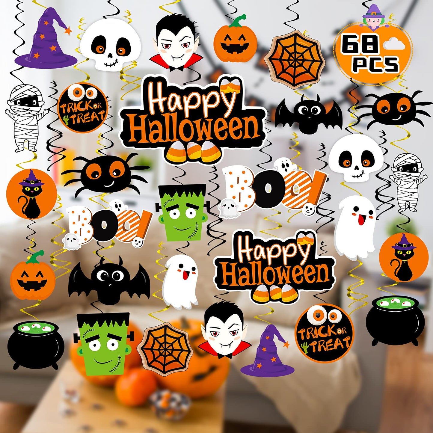 Halloween Hanging Decorations 68PCS Halloween Decorations for Classroom Hanging Ghost Pumpkin Ceiling Decor Indoor