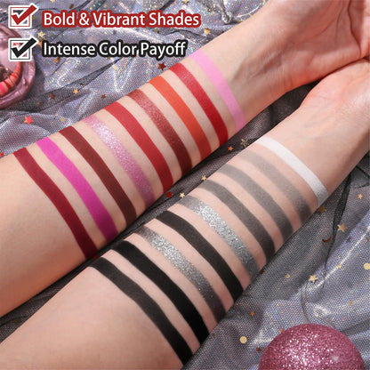 Black Red Goth Smokey Eyeshadow Palette Makeup-18 Colors Gray Silver Pink Burgundy Matte Shimmer Metallic Dark Eye Shadow Pallet for Christmas Halloween Clown Vampire Joker SFX Cosplay Costume Make Up