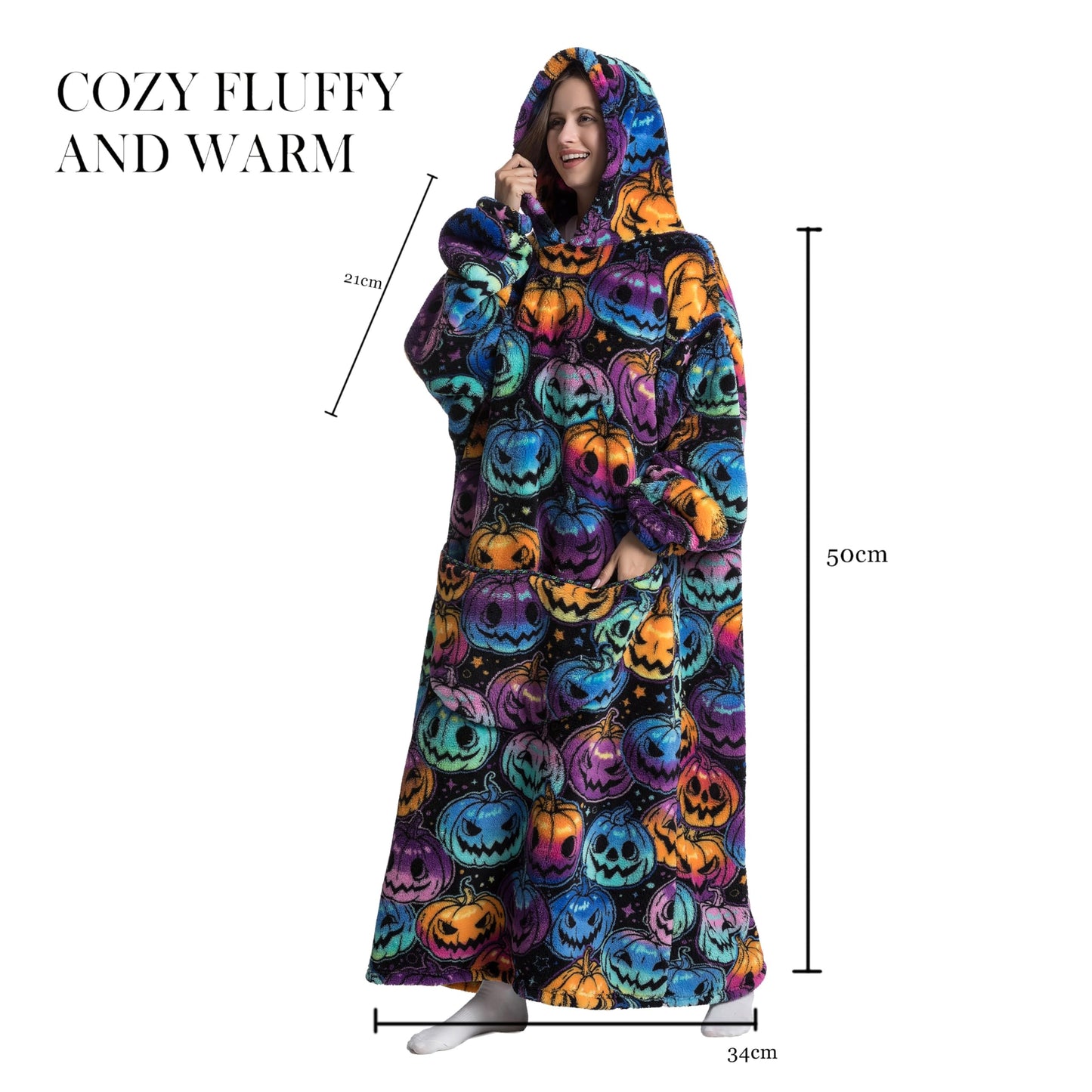 Capecage Blanket Hoodie, Long Hooded Blanket Sweatshirt as Birthday Gifts for Women Men, Long Wearable Blanket for Men Women,Pumpkin Hoodie Blankets for Women Men