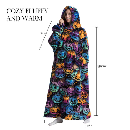 Capecage Blanket Hoodie, Long Hooded Blanket Sweatshirt as Birthday Gifts for Women Men, Long Wearable Blanket for Men Women,Pumpkin Hoodie Blankets for Women Men