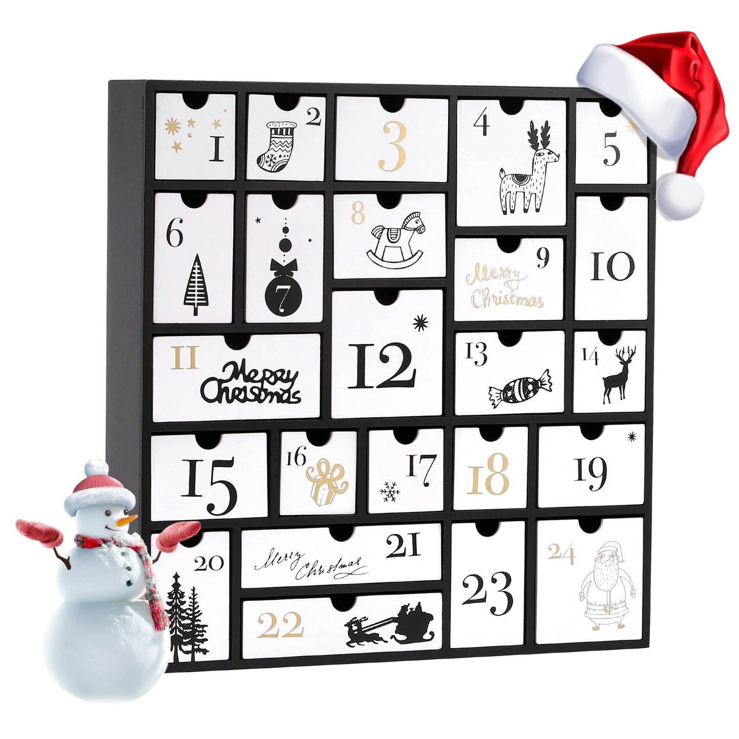 SUNGIFT Wooden Advent Calendar, Christmas Countdown Calendar Boxes with 24 Drawers and Numbers to Fill 2025, DIY Reusable Advent Calendar Decoration Xmas Gift for Kids, Adults, Family, Friends