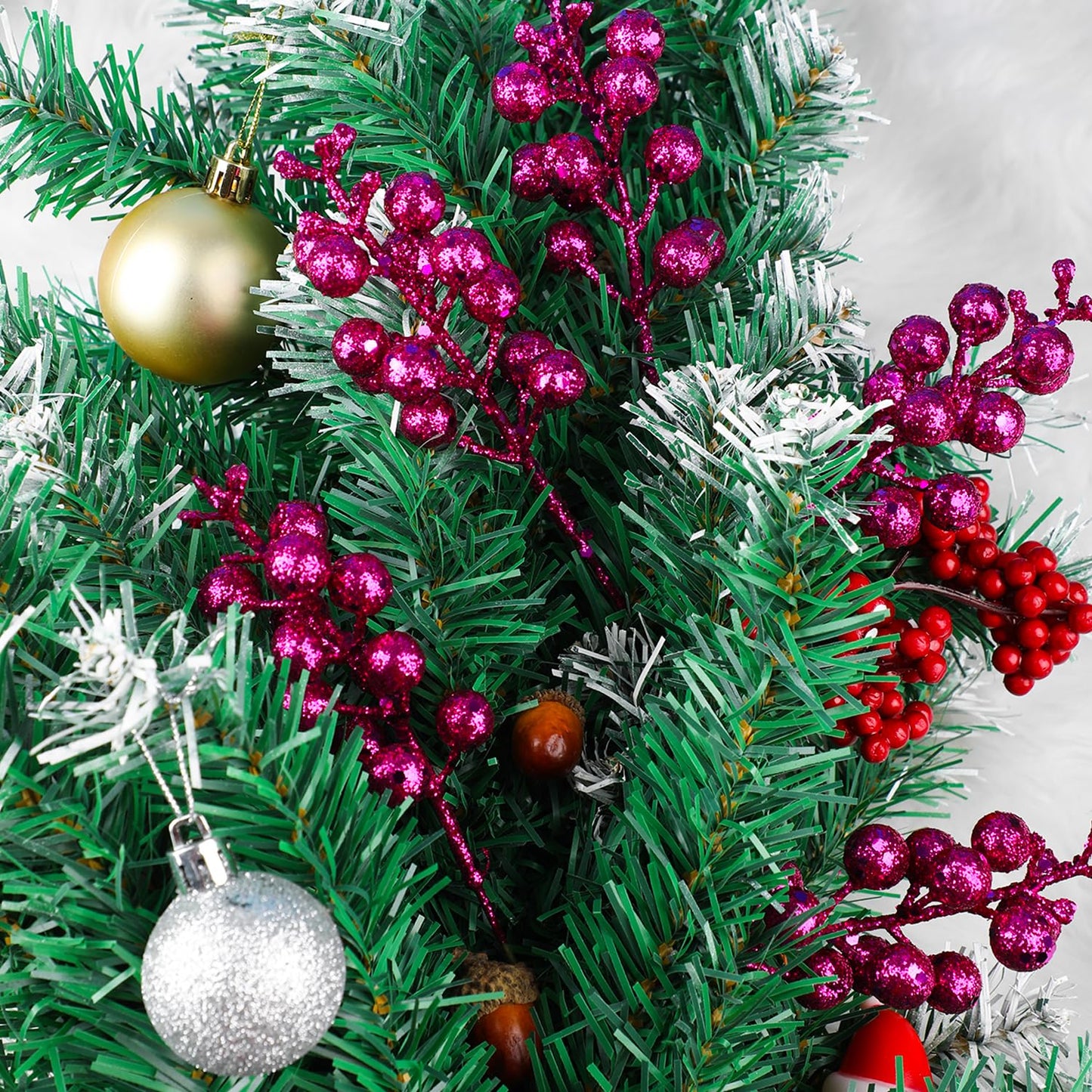 DIYASY Glitter Berry Stems for Christmas Tree Ornaments,20Pcs Red Violet Picks and Sprays Artificial Branches Xmas Tree Filler Holiday Wreath Garland Decorations Home Décor 7.8 Inch