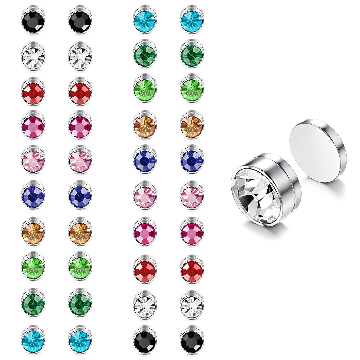 Finrezio 20 Pairs of 6 mm Magnetic Stud Earrings for Women Magnetic Earrings Colourful Crystal Non-Pierced Earrings Without Pierced Earrings, Crystal, 0