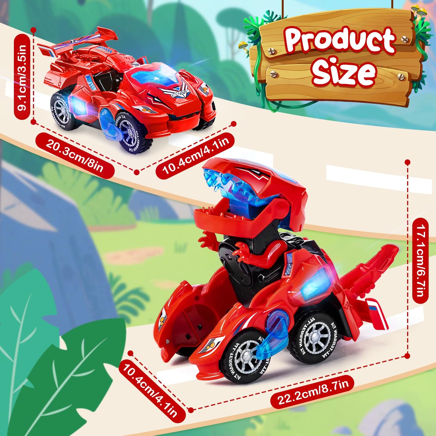 Yellcetoy Dinosaur Transforming Car, Dino Toys with Flashing Lights & Sound for Boys Girls Age 3-7 Automatic Electric Transform Cars Toy Birthday Xmas Gifts for Kids 3 4 5 6 7 Years Red