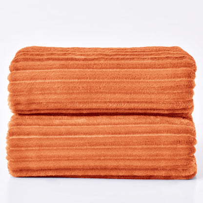 BEDELITE Fleece Blanket Queen Size, 3D Ribbed Jacquard Soft & Warm Decorative Blankets – Cozy, Fuzzy, Fluffy, Plush Lightweight Throw Blankets for Couch, Bed, Sofa(Orange, 90x90 inches)