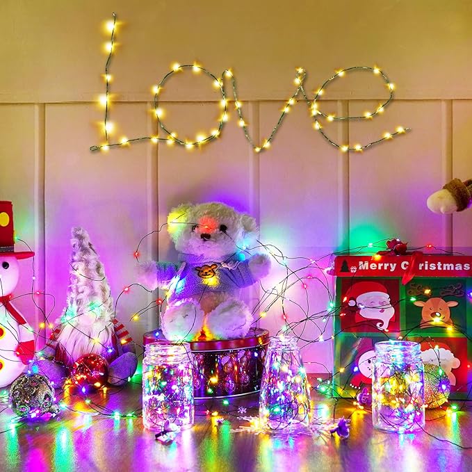 Decute 300LED Christmas Tree Lights Fairy String Light 99FT Green Copper Wire Warm White and Multicolor Dimmable with Remote, UL Cerficated Twinkle Lights for Party Wedding Indoor Outdoor Decor