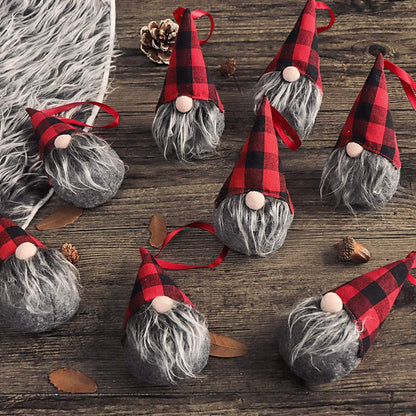 Ivenf 8 Pack 5.5 Inch Handmade Plush Tomte Gnome Hanging Ornaments, Swedish Scandinavian Santa with Buffalo Check Plaid Hat, Christmas Decorations