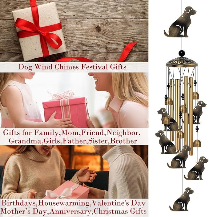 Bronze Dogs Wind Chimes Decor, Mobile Blessing Wind Bells Decorate, Sympathy Wind Catcher, Memorial Gifts for Mom,Grandma,Woman (Housewarming/Outside/Indoor/Home/Room/Porch/Yard/Garden Decoration)