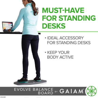 Gaiam Evolve Balance Board for Standing Desk - Anti-Fatigue Wobble Board for Home, Office, Physical Therapy & Exercise Equipment - Stability Rocker for Constant Movement, Increases Focus, Floor Mat Alternative