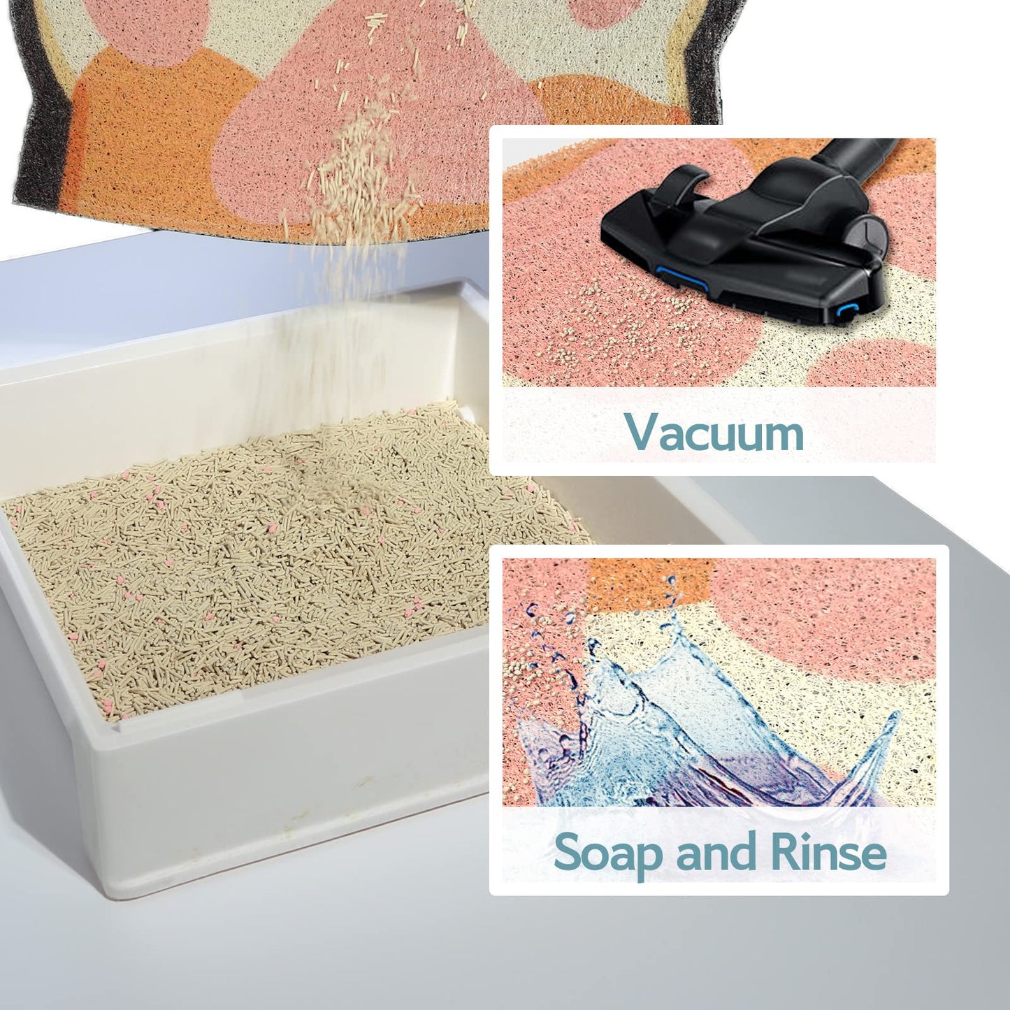 Rarenut Cute Cat Litter Mat 24”x16”, Litter Box Mat, Litter Trapping Mat, Soft on Kitty Paws, Easy Clean, Anti Slip, Pet Accessories, Door Floor mats - Grey Pink
