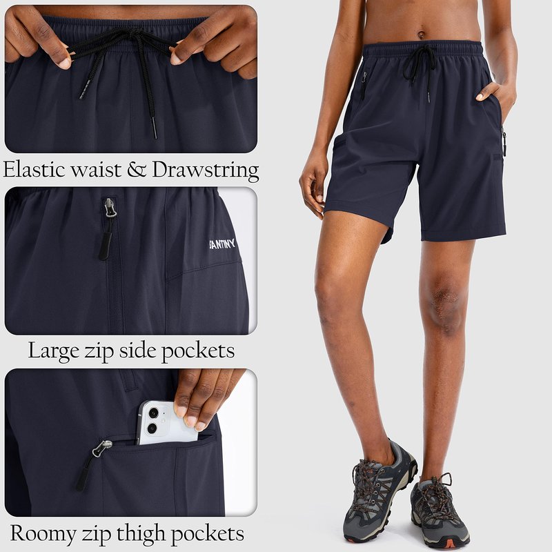 SANTINY Women's 5''/ 7''/9'' Hiking Cargo Shorts Quick Dry Lightweight Summer Shorts for Women Athletic Golf Zipper Pockets(Navy_3XL)