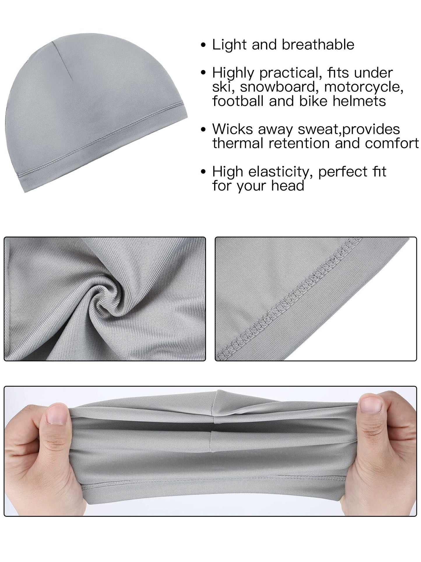 Boao 6 Pieces Cooling Skull Caps Helmet Hard Hat Liner Sweat Wicking Running Beanie Cycling for Men Women(Large,Black, Grey)