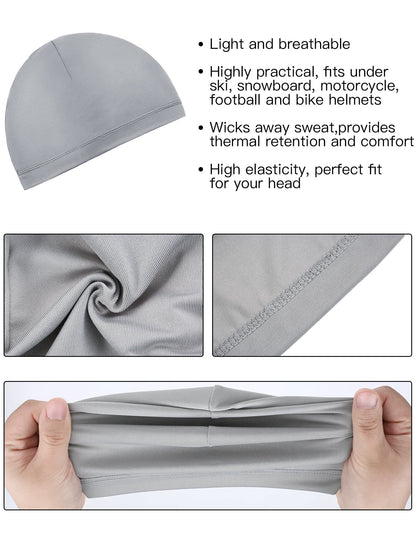 Boao 6 Pieces Cooling Skull Caps Helmet Hard Hat Liner Sweat Wicking Running Beanie Cycling for Men Women(Large,Black, Grey)