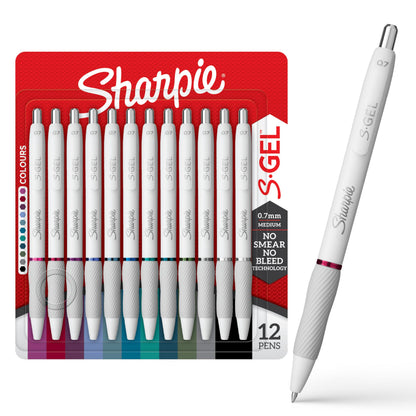 Sharpie S-Gel Pens, Fashion Barrel Gel Pens, Pearl White Body, Medium (0.7mm) Point, Bold Ink Colors, 12 Count