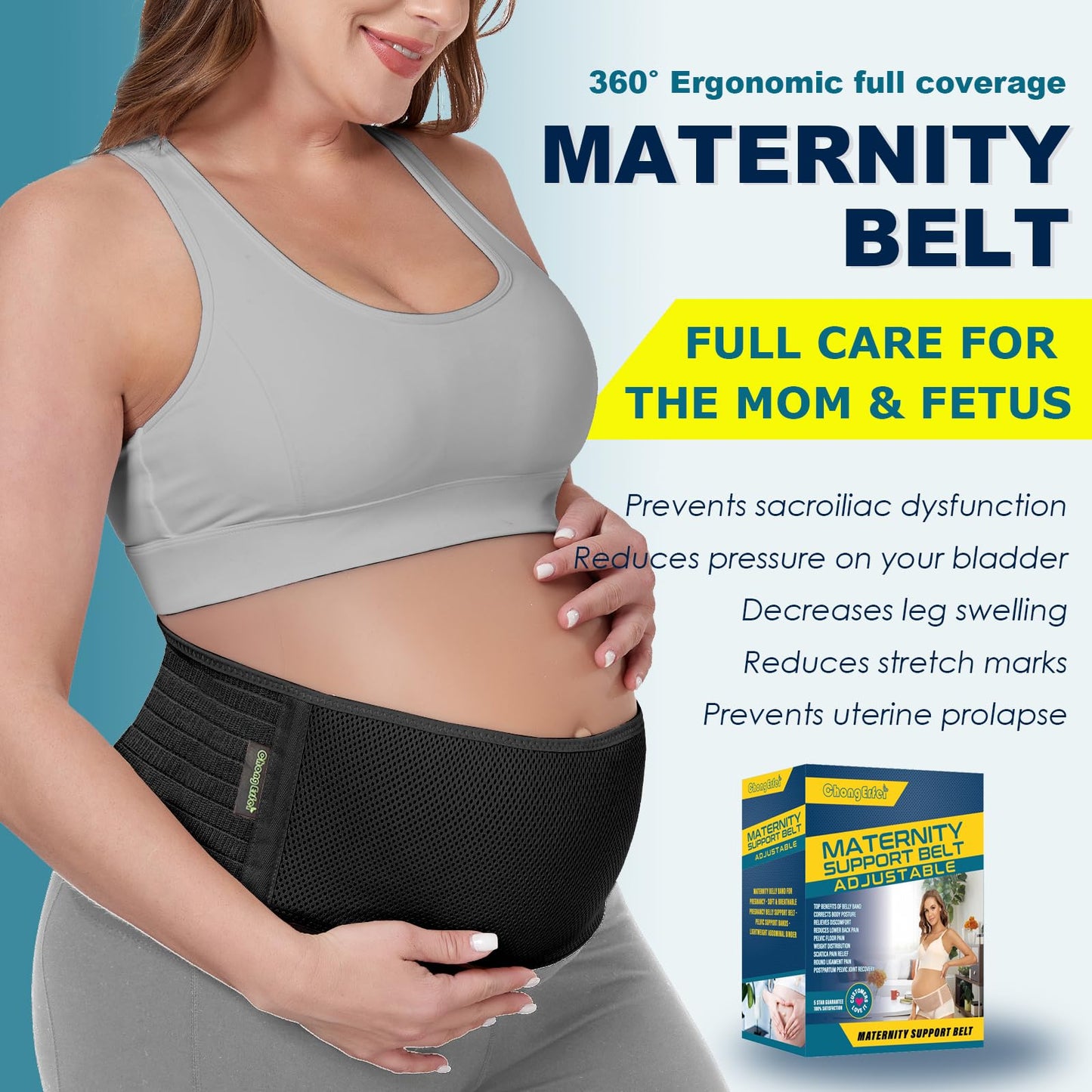 ChongErfei Pregnancy Belly Band Maternity Belt Back Support Abdominal Binder Back Brace - Relieve Back, Pelvic, Hip Pain for Pregnancy Recovery (Black, One Size)
