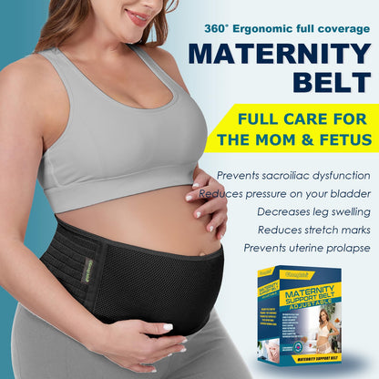 ChongErfei Pregnancy Belly Band Maternity Belt Back Support Abdominal Binder Back Brace - Relieve Back, Pelvic, Hip Pain for Pregnancy Recovery (Black, One Size)