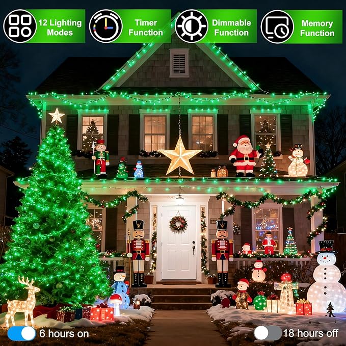 1500 LED 470FT Christmas String Lights Outdoor, 12 Pro Modes and Timer Memory & Brightness, Plug in Waterproof Clear Wire Twinkle Light for for Xmas Yard Tree Wedding Party Decor (Green)