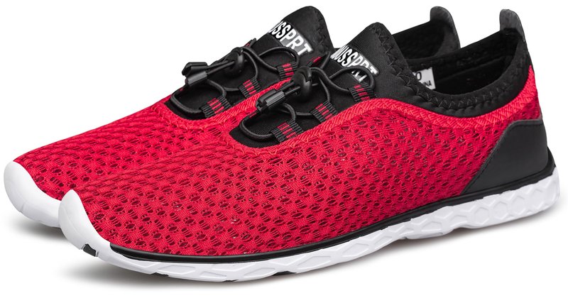 DOUSSPRT Men's Water Shoes Quick Drying Sports Aqua Shoes Redwhite Size 7