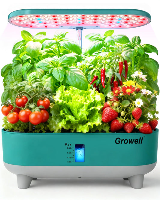 Growell Hydroponics Growing System Kit, 16 Pods, Vertical 8L Indoor Gardening System for Herb Vegetable Fruit, Hydro Garden with LED Grow Light, Smart Water Circulation, 3 Light Modes & 2 Timer, Green