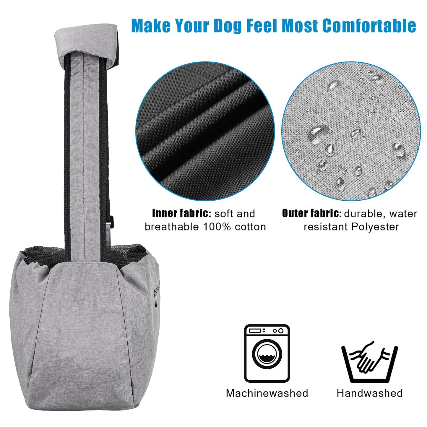 Ownpets Pet Sling Carrier, Fits 6.5 to 9kg Medium Dog/Cat Sling Carrier Reversible and Hands-Free Dog Bag with Adjustable Strap and Pocket Shoulder Pad for Outdoor Travel Hiking