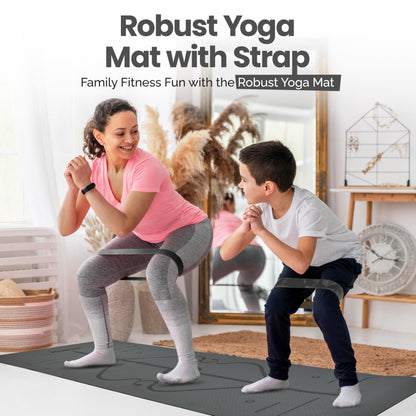 Robust Non-Slip Yoga Mat with Strap, 1/4" Thick TPE Eco-Friendly Workout Mat for Yoga with Position Lines and Texture Surface, Gym Mat for Women, Men, Pilates and Exercises Anti-Tear Sweat-Proof Exercise Mat