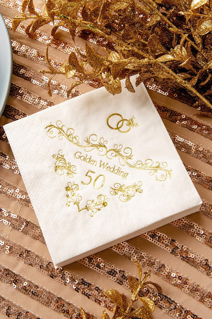 Crisky 50th Anniversaray Napkins, Gold Foil Text, 50th Anniversary Party Decorations 50 Pcs, 3-ply
