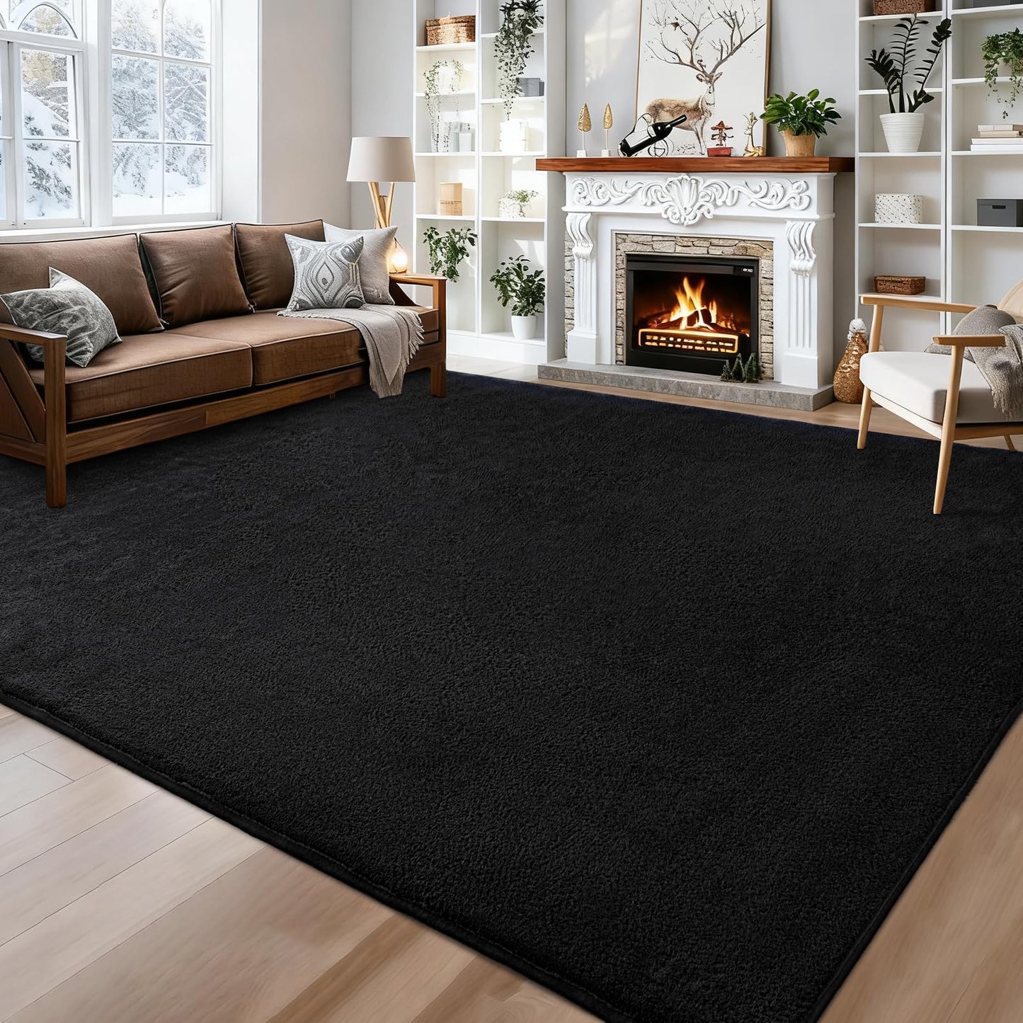 QDUIDU Large Area Rugs for Bedroom Living Room - 4x6 Feet Ultra Soft Black Rug Thickened with Memory-Foam, Solid Modern Minimalist Carpets for Home Decor, Non-Slip and Comfy Nursery Room Rugs