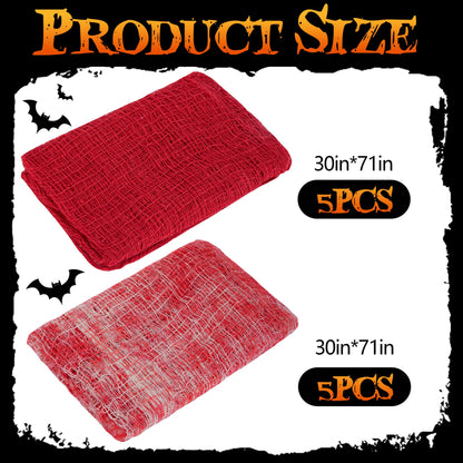 Watayo 10 Pcs Red Bloody Halloween Creepy Cloth, 71" x 30" Haunted House Scary Gauze Decoration, Spooky Fabric Cloth Hanging Halloween Decor for Evil Circus Yard Doorway Horror Themed Party Supplies