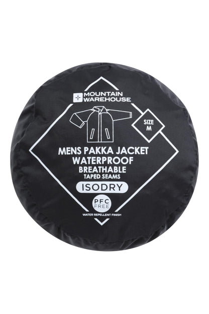 Mountain Warehouse Pakka Mens Waterproof Packable Jacket - IsoDry, Lightweight & Breathable Raincoat with Taped Seams & Packaway Bag - For Spring Summer & Travel Black L