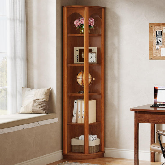 Tribesigns 5-Tier Corner Shelf, 67-Inch Tall Corner Bookshelf Bookcase with Unique Shape, Narrow Shelving Unit Storage Rack for Living Room, Home Office, Kitchen, Small Space