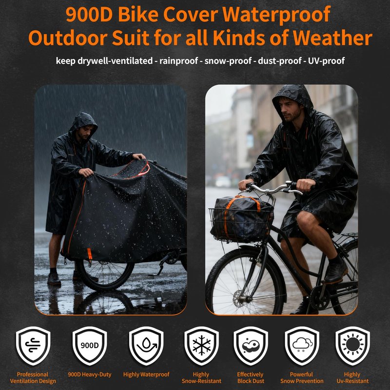 Bike Cover for 1/2/3Bike-900D Heavy Duty Waterproof Bicycle Cover&Outdoor Bike Storage Protection against Snow,rain|Bike Cover for eBike,Mountain,Road,Hybrid,Scooter,Beach Cruiser Bike(L-1Bike Cover)