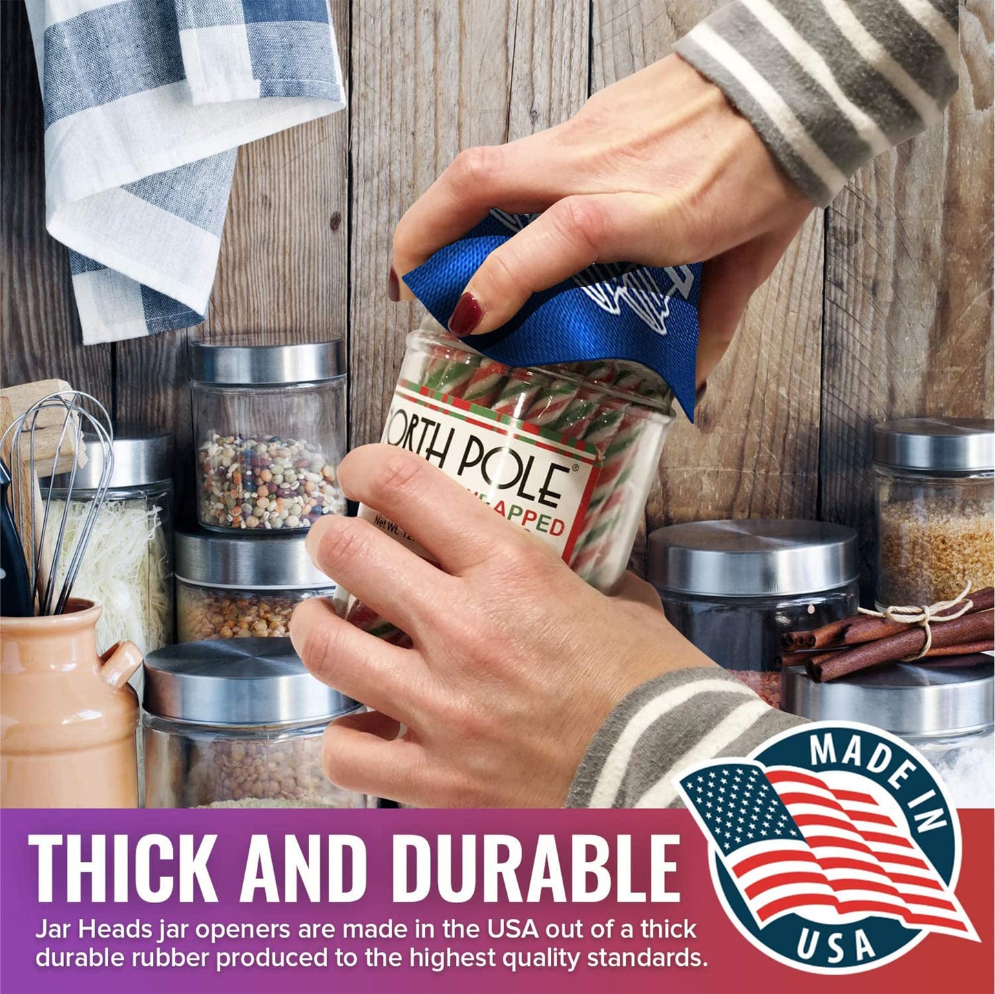 JAR HEADS Rubber Jar Opener Gripper Pad 4 Pack - Thick 5 Inch Grippers for Opening Jars Made in the USA - Jar Opener for Weak Hands & Seniors with Arthritis