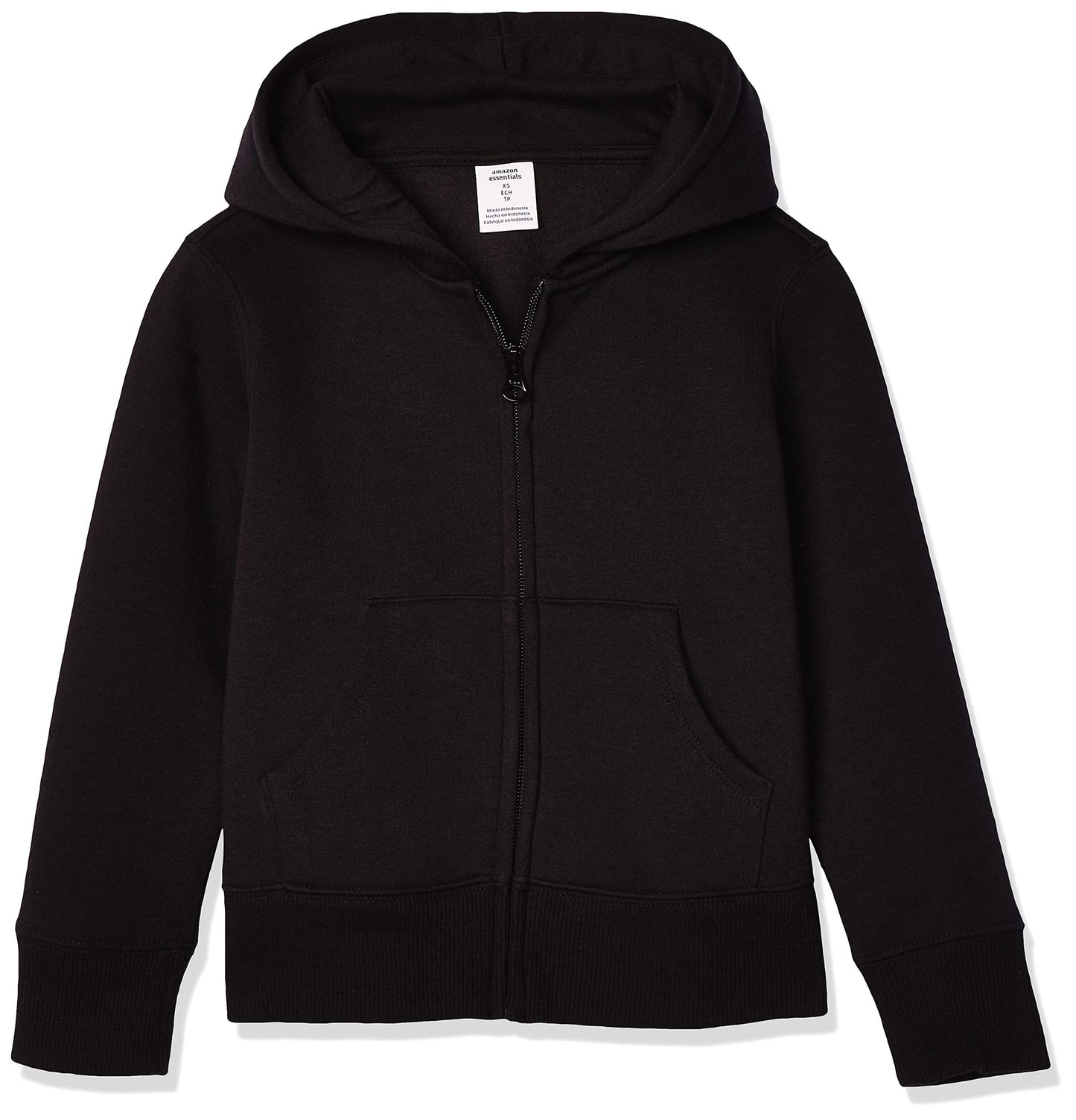Amazon Essentials Girls' Fleece Zip-Up Hoodie Sweatshirt, Black, Medium