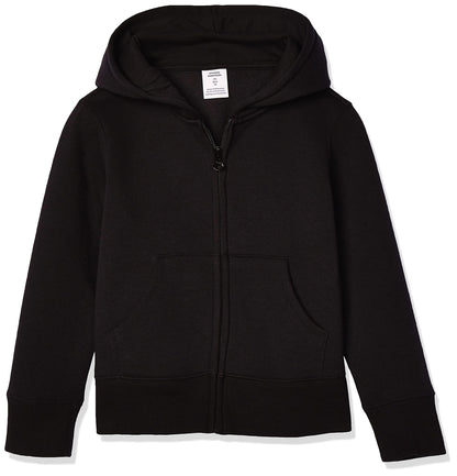 Amazon Essentials Girls' Fleece Zip-Up Hoodie Sweatshirt, Black, Medium