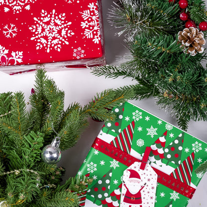 LeZakaa Christmas Wrapping Paper Jumbo Roll, Christmas Tree, Snowflakes in Red Retro Reversible Design for Festive Holiday, Family Gathering, 24 inches x 100 Feet