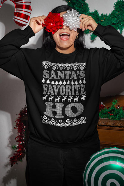 shop4ever Santa's Favorite Ho Crewnecks Ugly Christmas Sweatshirts Large Black 13771
