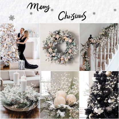 Megoogo 12 PCS Artificial Glitter Berry, White Christmas Glitter Picks Artificial Berries Stems for Christmas Ornaments Fake Sticks for Vases Tall DIY Wreath Home Decor (15.8’’)