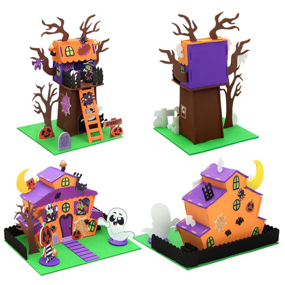 JOYIN 2 Pack Halloween Foam Craft Kit, Party Favors for Kids, 3D Tree House and Pumpkin Haunted House, Halloween Art and Craft DIY Kits, School Activities Game Party Decoration